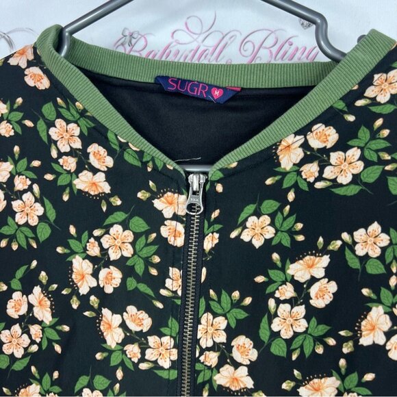 Sugr jacket floral zip up flowers lightweight sweater Green Floral Bomber Jacket - Picture 4 of 7